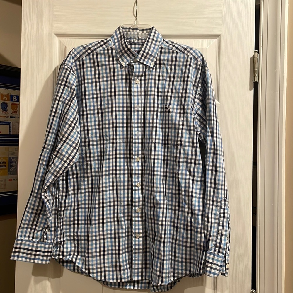 Men’s Vineyard Vines Tucker Shirt, blue stripes, size large